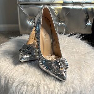 Liliana Metallic Silver Spiked Heels